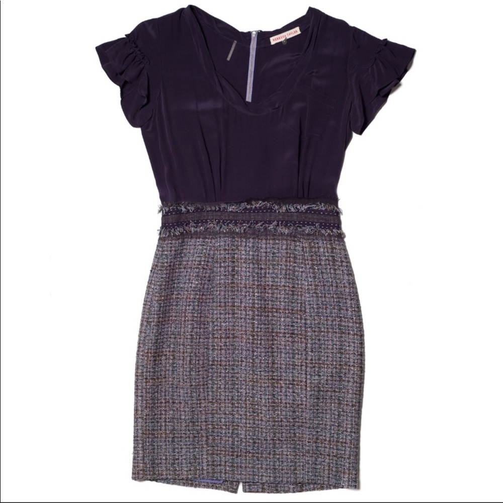 Rebecca Taylor tweed silk combo purple dress SZ 0